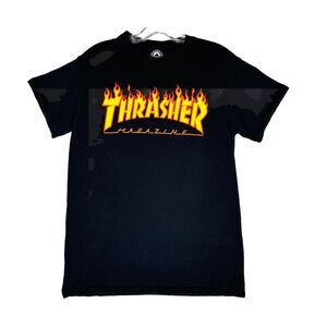 Thrasher Magazine Shirt Unisex Small Black‎ Yellow Fire Logo Streetwear Casual